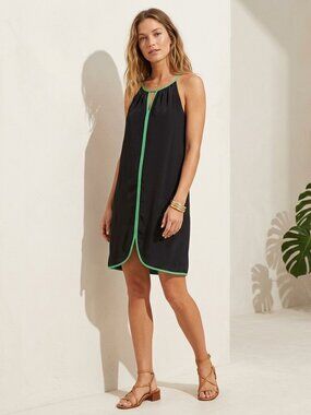 NWT Tori Richard Honolulu Silk Sleeveless Cocoon Dress Black Green